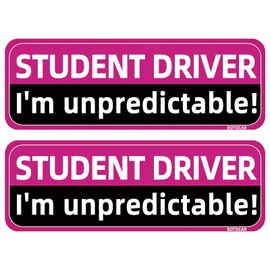 BOTOCAR Pink Student Driver Magnet for Car - 2 Pack 10"x3.5" Magnetic Reflective Funny Removable Novice Driver Safety Attention Sign - Weather-Resistant (Pink/Black)