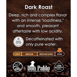 Don Pablo Colombian Decaf - Limited Edition Dark Roast Gourmet Coffee, Swiss Water Process Decaf, 100% Arabica Whole Bean, Non-GMO, Low Acidity, 2 Pound (2 lb) Bag