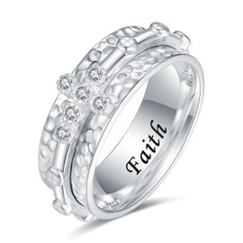 STROLLGIRL Sterling silver Simple spinner ring Fidget band ring spinning meditation anxiety ring (cross and faith, 8)