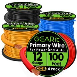 GEARit 12 Gauge Wire (100ft Each- Black/Red/Blue/Yellow) Copper Clad Aluminum CCA - Primary Automotive Power/Ground Battery Cable, Car Audio, Trailer Harness, Electrical - 400 Feet Total 12ga AWG Wire