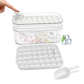 Ice Cube Tray,Food-Grade Ice Cube Moulds with Lid,Release All Ice Cubes in One Second,BPA-Free,64 Ice Cube Tray Square(White)