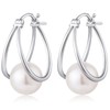 Pearl Hoop Earrings Sterling Silver Pearl Earrings Drop Pearl Leverback