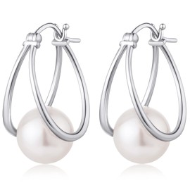 Pearl Hoop Earrings Sterling Silver Pearl Earrings Drop Pearl Leverback Earrings Real Pearl Drop Earrings For Women Dangle Pearl Earrings Hypoallergenic 925 Sterling Silver Earrings Women