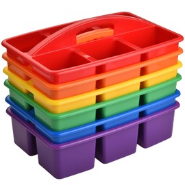 ALINK Plastic Classroom Caddy with 6 Compartments, 6-Pack Teacher Supply Storage Caddy Organizer for Classroom Supply, Office, Table, Desk, Craft Art, Pencil, Crayon, Marker - Assorted Colors