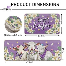 Tailus Happy Easter Lamb Kitchen Rugs Set of 2, Purple Lily Flowers Floral Kitchen Mats Decor, Floor Door Mat Spring Home Decorations - 17x29 and 17x47 Inch
