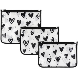 Tiny Twinkle Mess-proof Travel Bags, Airline Compliant, Zipper Closure, Clear Front Pouch, Diaper Bag Packing, Toiletry or Cosmetics Organizer 3 Pack Set (Hearts)