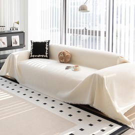 MDSASFD Durable Couch Cover Blanket, Sofa Cover Washable, Oversized Couch Cover Pet Friendly, Chenille Sofa Cover Blanket for Armrest and Backrest Solid Color(35"x 35"/Beige/2pc)