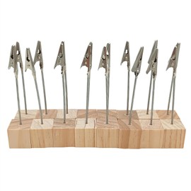 Anktily 16 Pieces Wooden Memo Clip Holder, Photo Picture Note Clip Holder, Wooden Place Card Holder, Table Number Holder Stand for Wedding Party Name Plate