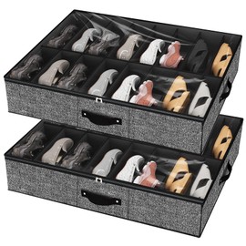 homyfort 32 Pairs Shoe Organizer Under Bed, Underbed Shoe Storage Boxes Bins, Organizador De Zapatos, Extra Large Zapateras Organizer, Black, Set of 2