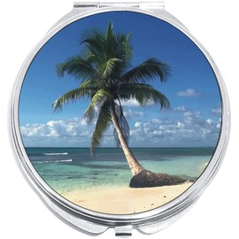 NewCharms Palm Tree Paradise Beach Compact with Mirrors - Perfect Pocket and Purse Size Folding Mirror for Applying Make Up Anywhere