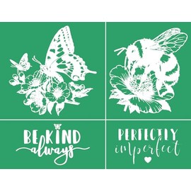 Be Kind Silk Screen Stencils Self Adhesive Butterfly Screen Printing Stencil Reusable Bee Mesh Stencils Gnome Chalk Transfers for Chalk Paste Paint on Wood,Fabric,DIY Garden Decor,Crafts Chalk Art
