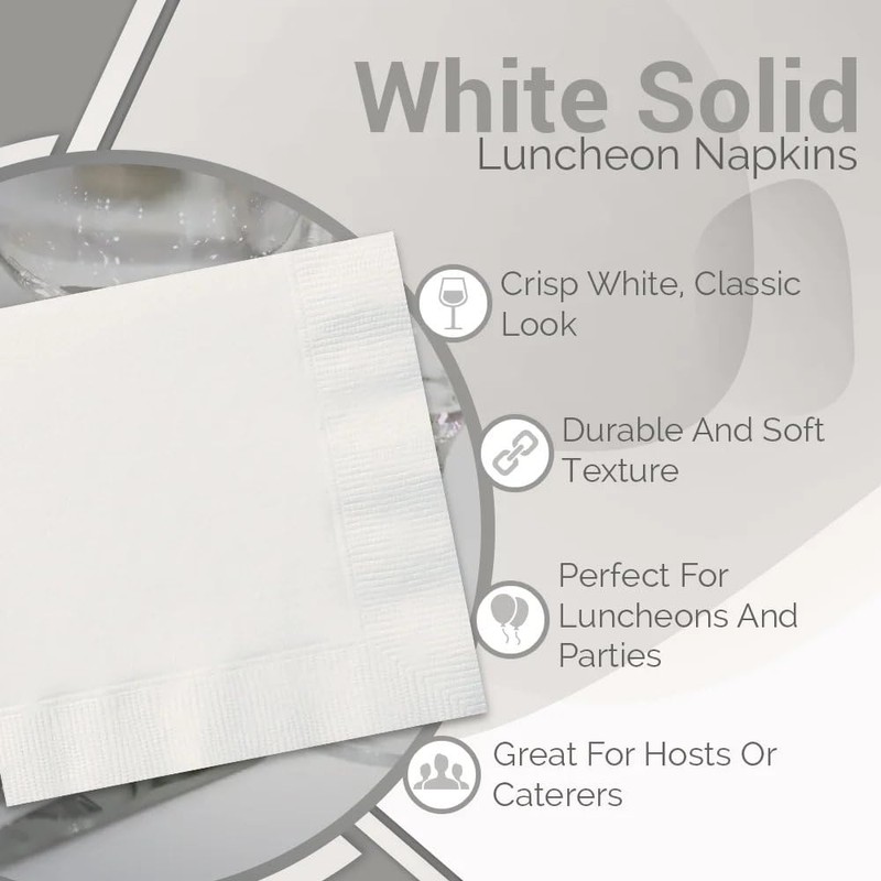 White Solid Luncheon Paper Napkins (Pack of 20) - Elegant