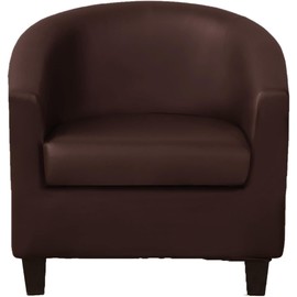 Pu Leather Club Chair Slipcover 2 Pieces,Tub Chair Slipcover Waterproof Stretch Barrel Chair Cover Nonslip Armchair Covers Half Round Sofa Cover Furniture Protectors For Office Reception ( Color : Bro