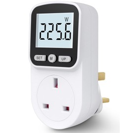 Electricity Usage Monitor Power Meter Plug Backlight Energy Monitor Plug Watt Meter 8 Modes, UK Socket Power Monitors Power Consumption Meter Large LCD Display Consumption KWH Amp Volt Meter Outlet