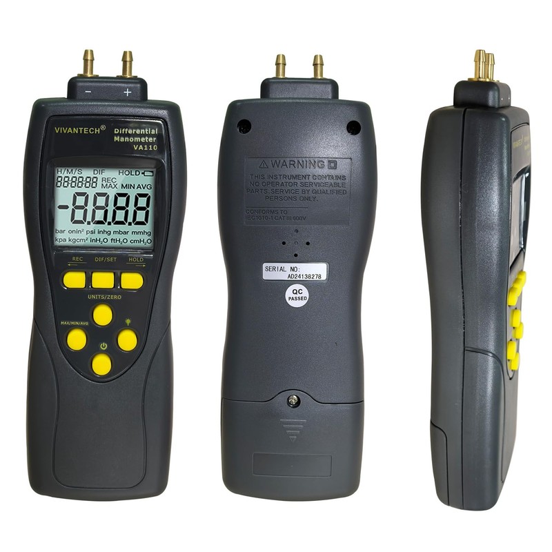 VIVANTECH VA110 Manometer HVAC Gas Pressure Tester Pressure Differential Gauge
