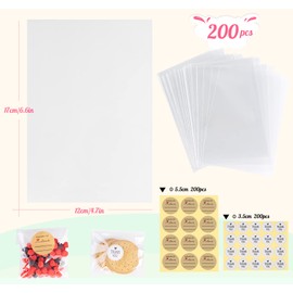 Sweelov Cellophane Bags Clear 12 x 17 cm Candy Bags Transparent with 400 Stickers for Wedding Birthday Christmas Party Candy Giveaway Gift Bags Pack of 200
