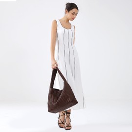 LIKEBAG Women Vegan Leather Handmade Tote Bag Large Shoulder Top-handle Bag All-Match Underarm Bag with Purse Beach Handbag (Coffee)