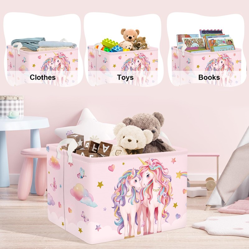 Clastyle Unicorn Kid Storage Basket Foldable Girl Laundry Hamper, 36L