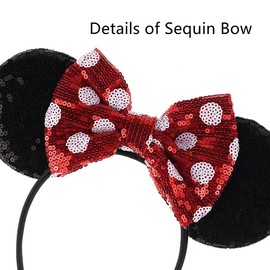 JIAHANG JIAHANG Polka Dot Mic Mouse Ear Headband Hair Bow Headband, Sequin Bow Festival Fashion Hairband Amusement Park Headwear for Women Girls