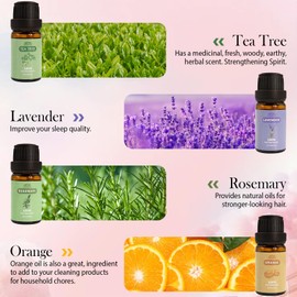 8 Pack 10 ML Organic Aromatherapy Essential Oil Set, Pure Essential Oil Kit for Diffusers for Home, Peppermint, Lavender,Eucalyptus,Tea Tree,Rose, Rosemary,Clove Orange Fragrance Oil for Candle Making