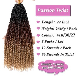 Samtress 22 Inch Passion Twist Crochet Hair 8 Packs 3 Tone Pre Twisted Passion Twist Hair for Women Water Wave Crochet Braids Pre Looped Curly Bohemian Synthetic Braiding Hair Extensions (#1B/30/27)