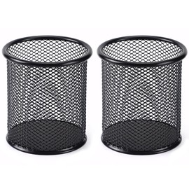 Damuzhi 2Pcs Pen Holder Cup for Desk - Black Wire Mesh Pencil Cup Holder for Desk Pen Holder