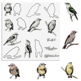 Birds Cutting Dies and Clear Stamps Animals Clear Stamps with Die Cuts for Card Making, Thankful Words Animal Embossing Stencil Template Tool for DIY Scrapbooking Photo Album Card Craft Decoration