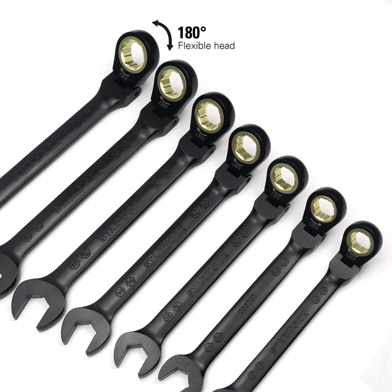 STARWORK TRUE MECHANIC™ 7Pc. 120T SAE&Metric Flexible Ratcheting Wrench Set,