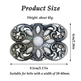 CHENNAN Bohemian Style Western Belt Buckle with Turquoise Stone, 38 mm - 40 mm, Oval Flower Shaped Belt Clasp Made of Synthetic Turquoise, Vintage Turquoise Belt Buckle for Men and Women, White (white