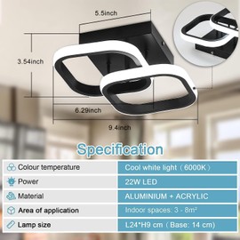 KEPHTH LED Ceiling Light Modern Square LED Ceiling Lamp 6000K White Ceiling Lighting Fixture for Kitchen Bedrooms Hallway Office