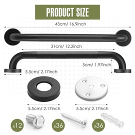 Yaocom 6 Pack Matte Black Shower Grab Bars 16 Inch Shower Safety Grab Bars Handles Replacement with Screws and Accessories 304 Stainless Steel Bathroom Handle for Handicap Elderly Senior Assist