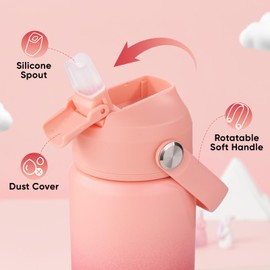 Fijinhom 12oz Water Bottle, 2 pack Kids Water Bottles for School, Toddler Water Bottle with Straw & Handle, 304 Stainless Steel Insulated Water Bottle, BPA Free, Gradient Blue+Gradient Red