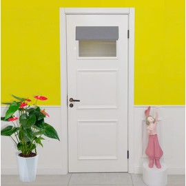 E-HAO French Small Front Door Curtain (24" w x 18" L), Washable Door Curtain with Adhesive Hook and Loop Fastener Strip (Light Gray)