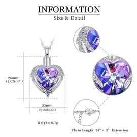 Cremation Jewelry Angel Wing Heart Urn Necklace for Ashes for Women Memorial Human Pet Ashes Pendant