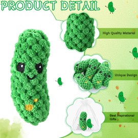 RoundFunny 48 Set Cut Pickle Crochet Gifts with Support Cards Organza Bags Cute Inspirational Pickles Christmas Appreciation Gifts for Employee Coworker Team Friends Family