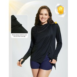 baleaf Women's Long Sleeve Sun Shirts UPF 50+ Lightweight Open Front Cardigan with Pockets Beach Cover Up SPF Sun Wrap, Black-long Sleeve, Small