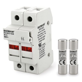 Baomain Cylindrical Fuse Holder RT18-32(X) 10mm X 38mm Fuse Base 2 Poles DIN Rail Mount with 10 PCS of RO15 Fuse (4 Amp) CE Listed