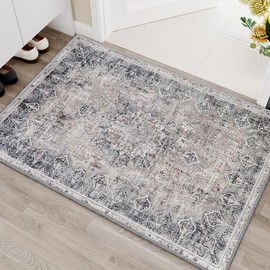 Smarcute Door Mat for Entryway Medallion Design Distressed Vintage Black and Grey Floor Rug Anti-Skid Carpet Rug for Bathroom Kitchen Doormat Bedroom Farmhouse Decor,Black Medallione- 61x91cm