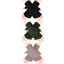 SATINIOR 3 Pairs Women Fingerless Gloves Winter Half Finger Knit Gloves for Women Men (Brown, Black, Army Green)