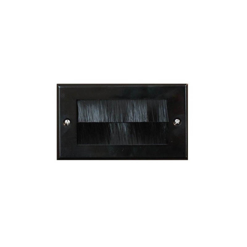 Black Double Gang Brush Strip Wallplate/Wall Plate/Faceplate Cable Tidy by