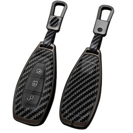 ontto Key Cover Car Key Case Fits Ford Focus 3 4 ST Mondeo MK3 MK4 Edge Fiesta C-Max Explorer Fusion Kuga Ecosport 3 Buttons PVC Metal Protective Case Key Fob, A Black