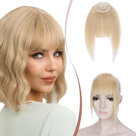 Elailite Clip in Fringe French Bangs with Temples Natural Thick Human Hair Extension Real Hair For Women - #24 Natural Blonde