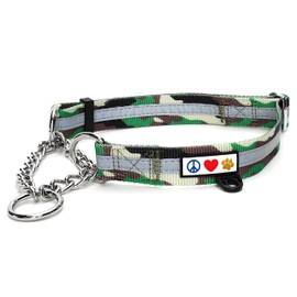 Pawtitas Martingale Dog Collar with Chain a Reflective Dog Training Collar for Medium Dogs | Nylon No Pull Dog Collar for Medium Dog - Green Camo