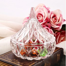 Generic 450ML/15OZ Glass Candy Jar with Lid, Crystal Decorative Candy Dish Apothecary Jar Jewelry Box Cookie Snack Chocolate Jar Food Container for Home Party Wedding, Transparent