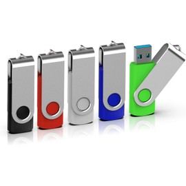 TOPESEL 5 Pack 64GB USB 3.0 Flash Drive Memory Stick Thumb Drives (5 Mixed Colors: Black Blue Green Red Silver)