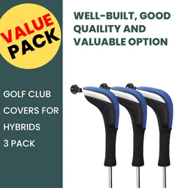 Golf Club Head Covers Woods Hybrids Value 3/4 Pack, Headcovers Men Women 3 5 7 X with Interchangeable Number Tag Fit All Wood Hybrid Clubs (Blue-3 Pack Hybrid Cover)