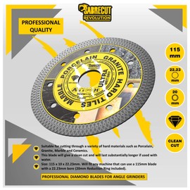 1 x SabreCut SCDM115 115mm (4.5 inch) x 10mm x 22.23mm Bore Mesh Turbo Diamond Angle Grinder Circular Saw Blade