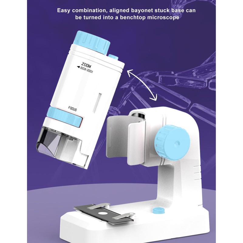 80X‑200X Kids Microscope with 12PCS Slides 2 in 1 LED