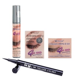 Kit Maquillaje Rimel Micro Fibra Prosa, Aceite para Pestañas y Crema Contorno de ojos Prosa y Plumon Delineador IVY | Disponible en Negro o Cafe (Negro)