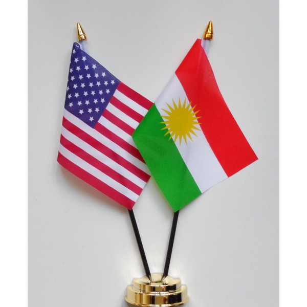 United States of America & Kurdistan Friendship Table Flag Display 25cm (10")